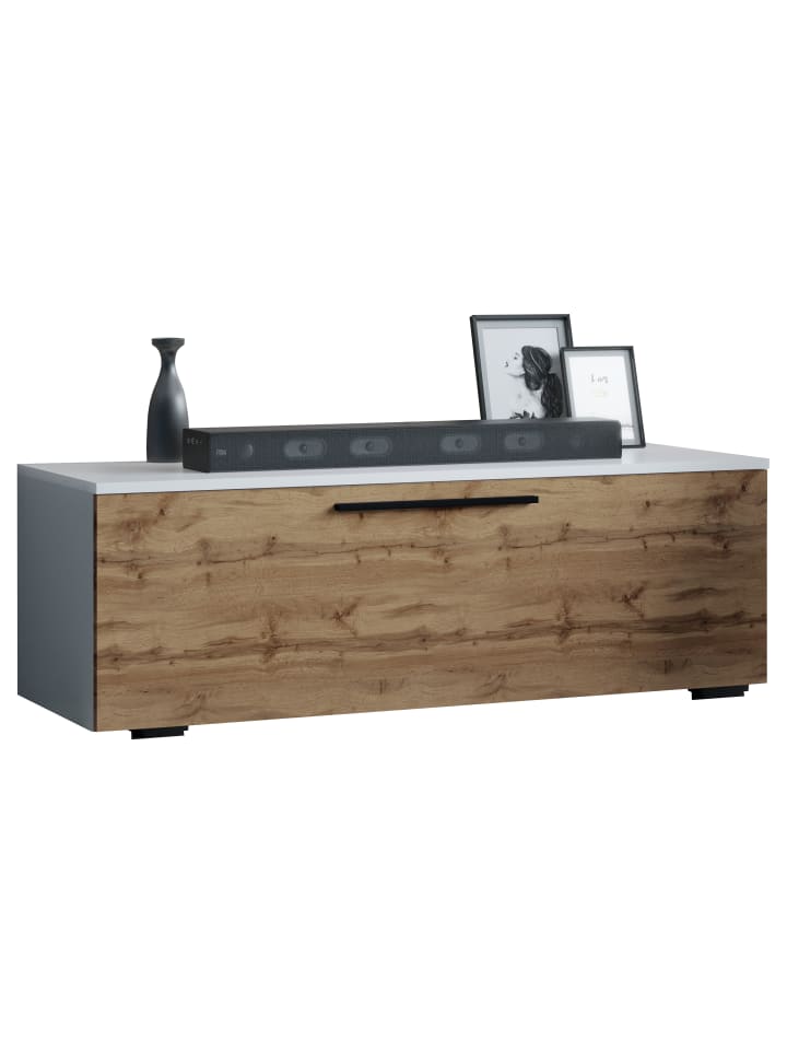 Holz TV Lowboard Möbel Fernsehschrank Arila M in Weiß / Honig-Eiche