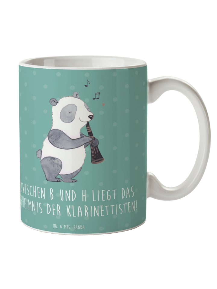 Keramiktasse Klarinette Geheimnis mit Spruch in Meeresbrise