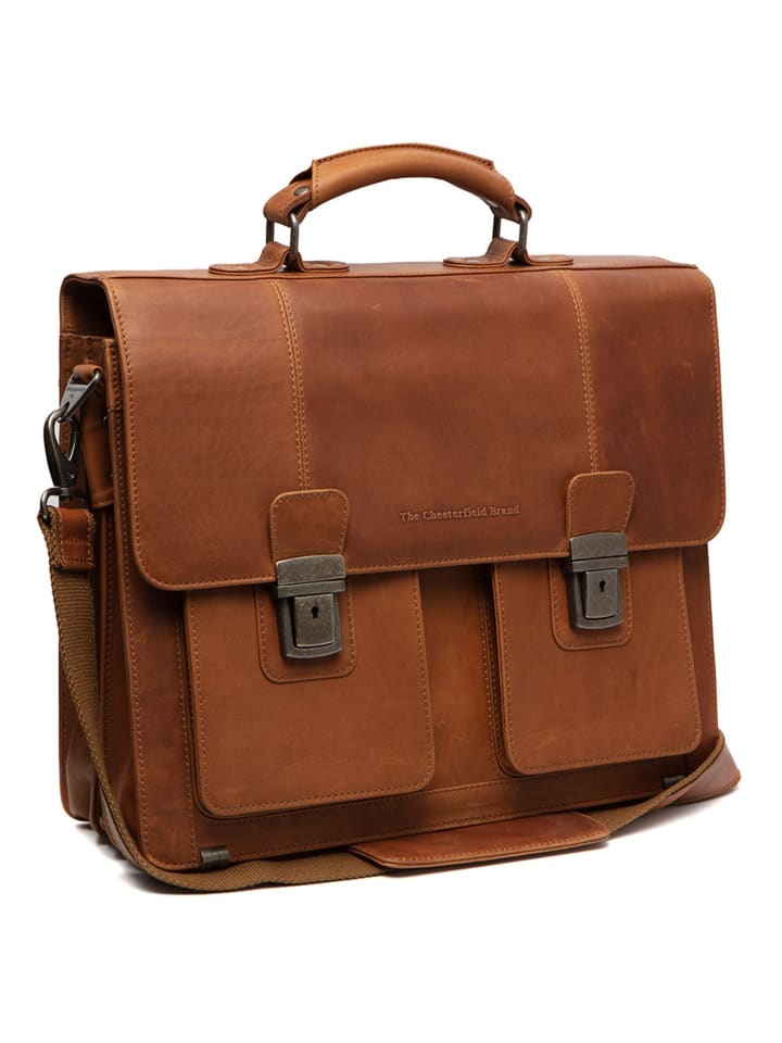 Springfield Aktentasche Leder 40 cm Laptopfach cognac