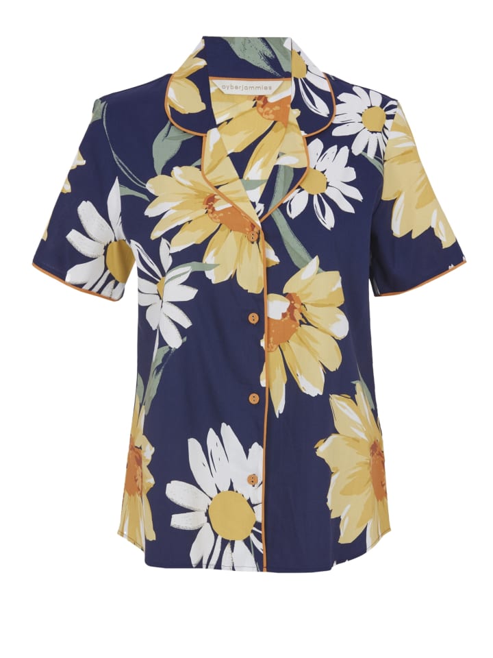 Georgina Womens Floral Print Pyjama Top in Navy