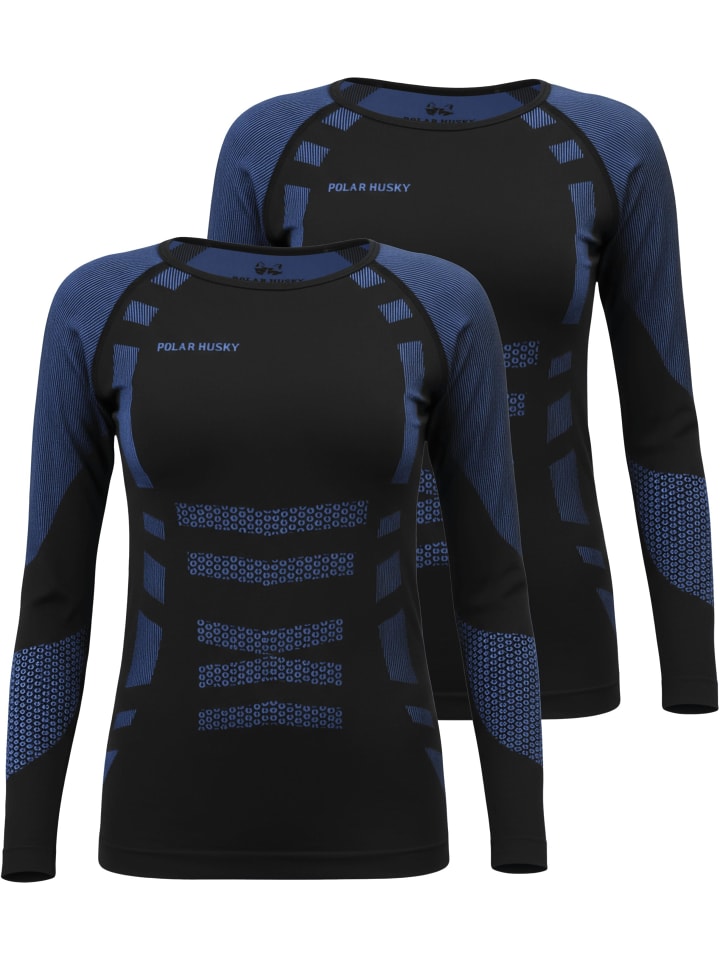 2x Thermo-Langarmshirt UNISEX in Blau/Schwarz