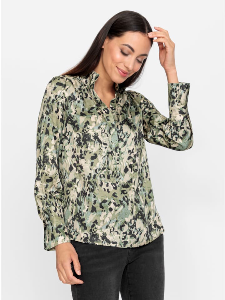Druckbluse in khaki-schlamm-bedruckt
