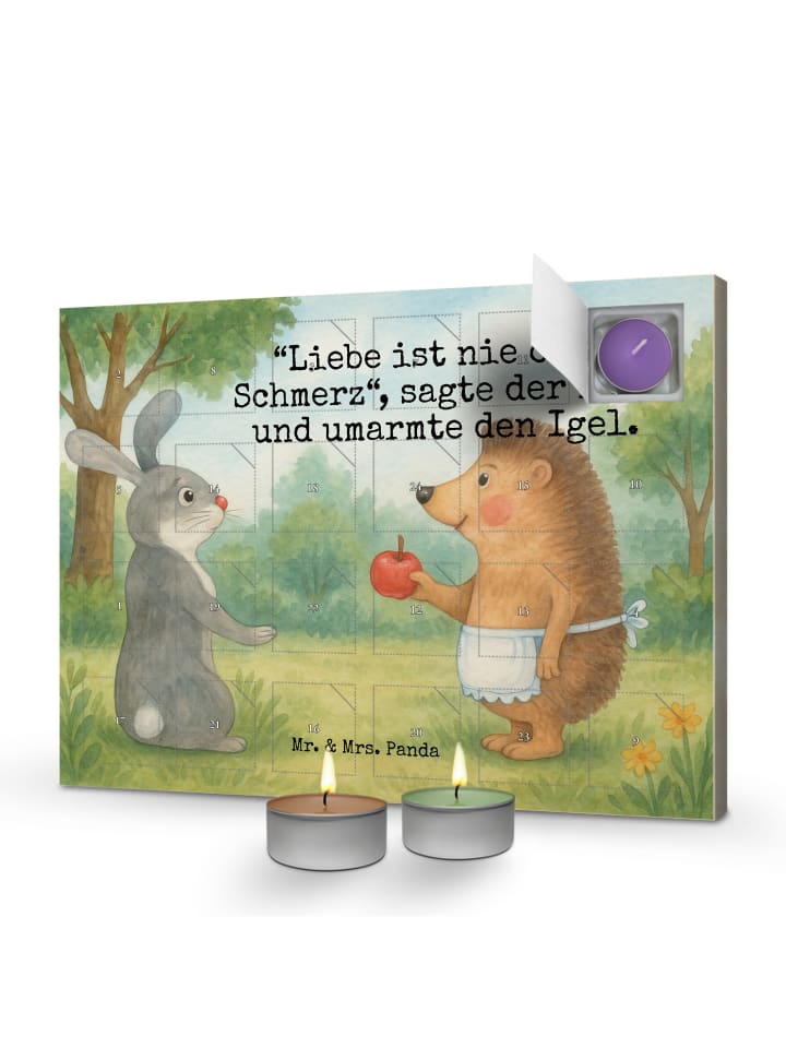 Adventskalender Hase Igel Design mit Spruch in Weiß