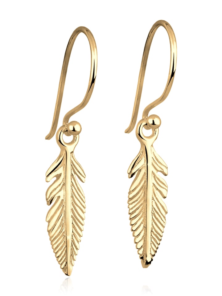 Ohrringe 925 Sterling Silber Feder in Gold