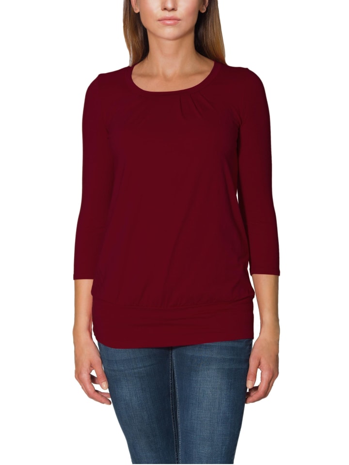 Alkato Damen Viskose Shirt 3/4 Arm Longshirt Top in weinrot