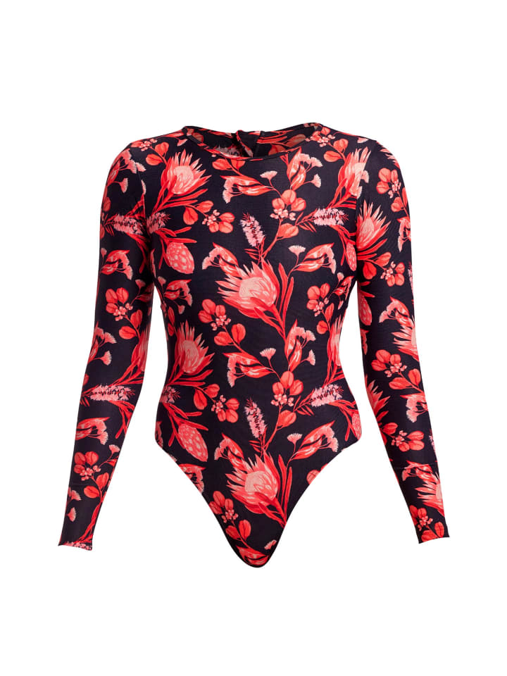 Acacia Rose langarm Badeanzug in schwarz