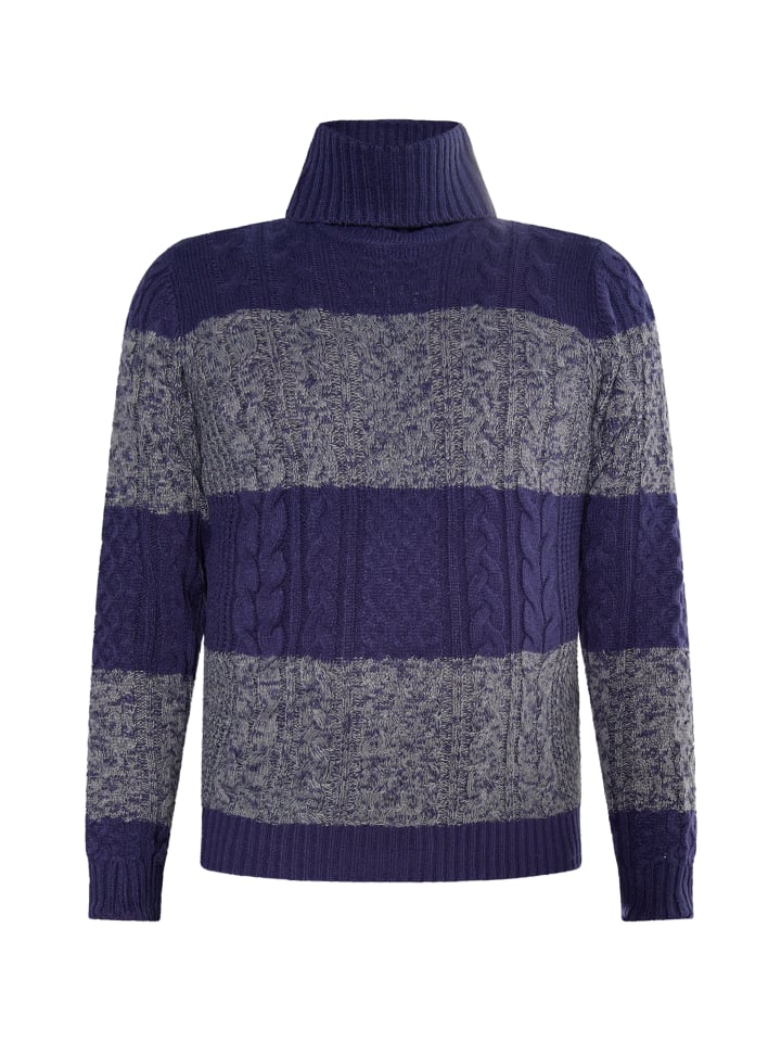 Herren Pullover Mit Zopfstrick in Marine Grau Melange