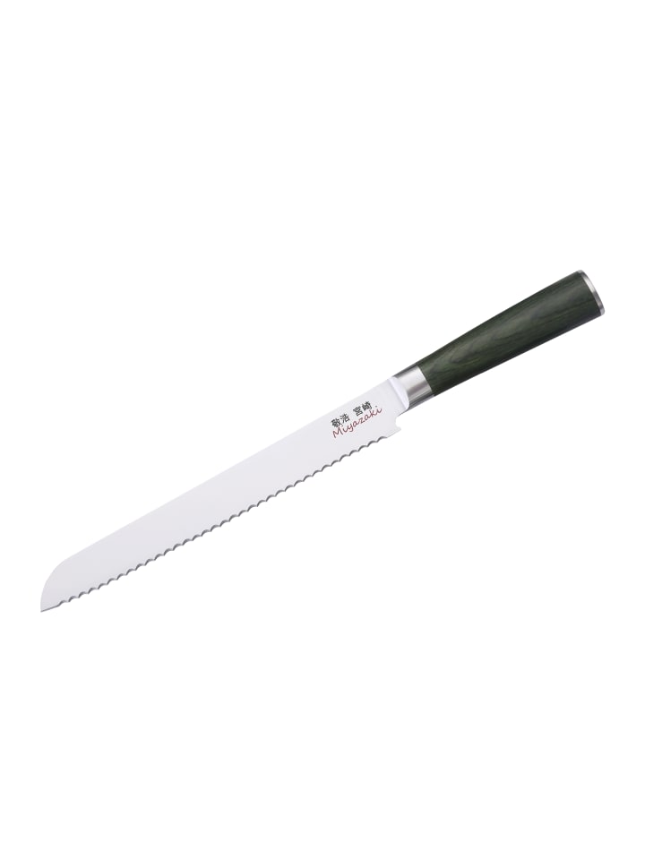 Miyazaki Kodawari Brotmesser 9 inch, Griff aus Pakkaholz grün
