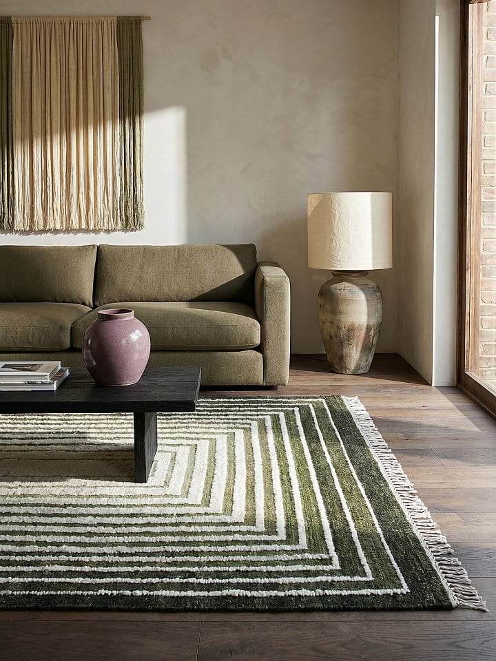 Teppich Wolle Handgewebt FROND Geometrisch Wohnzimmer Modern Wohnlich in Grün