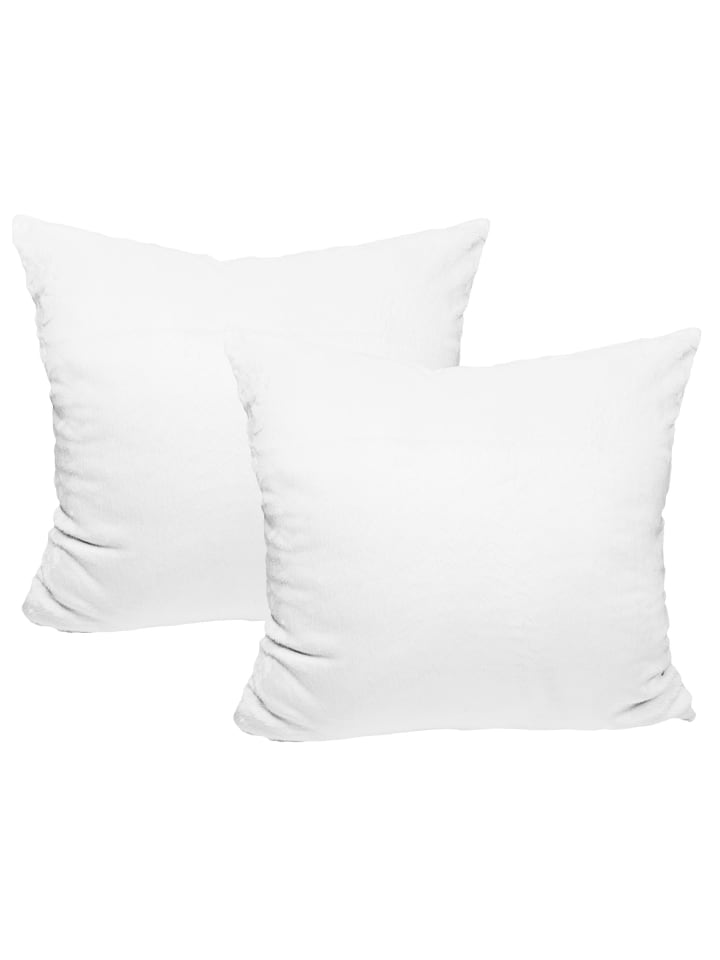 2er Set Teddy Flausch Kissen 50x50cm in Weiß