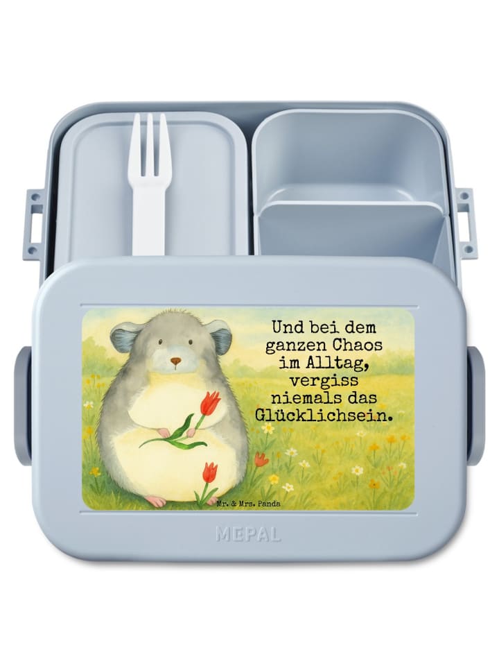 Lunch Box Chinchilla Blume Design mit Spruch in Blau Pastell