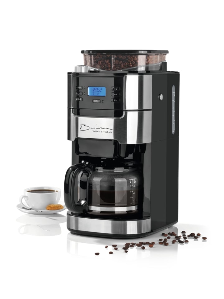 Kaffeemaschine mit Mahlwerk 900W Edelstahl/schwarz mit Glaskanne Schwarz
