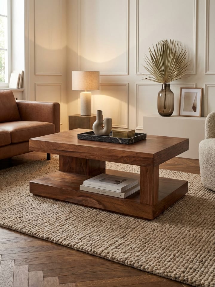 Couchtisch Massivholz 90x60x40 cm, Wohnzimmertisch braun,