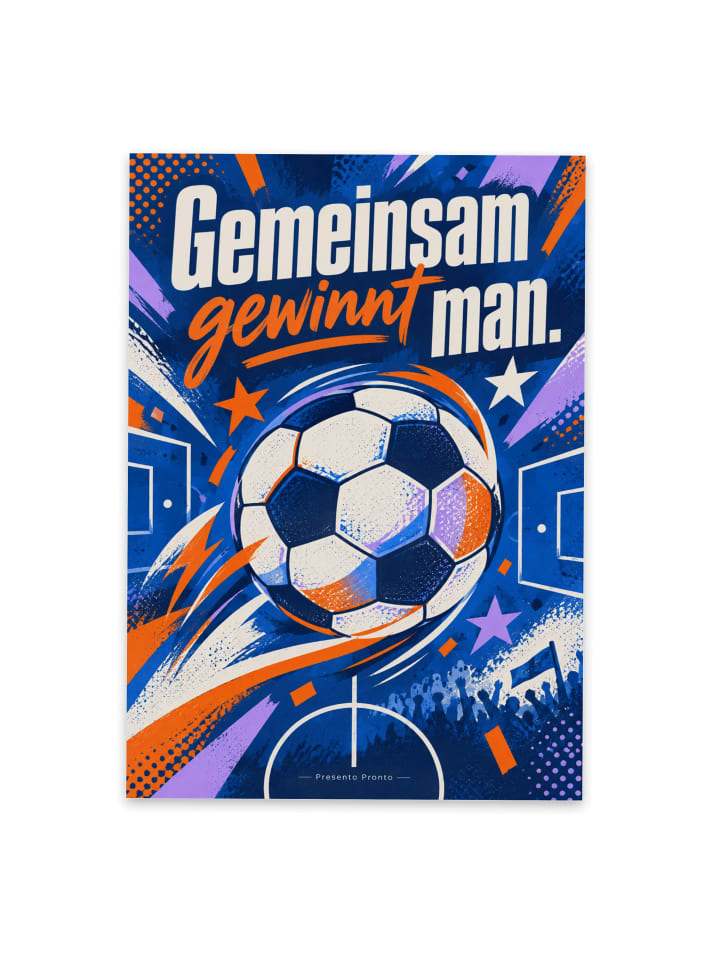 Postkarte Fußball farbenfroh Design mit Spruch in Weiß