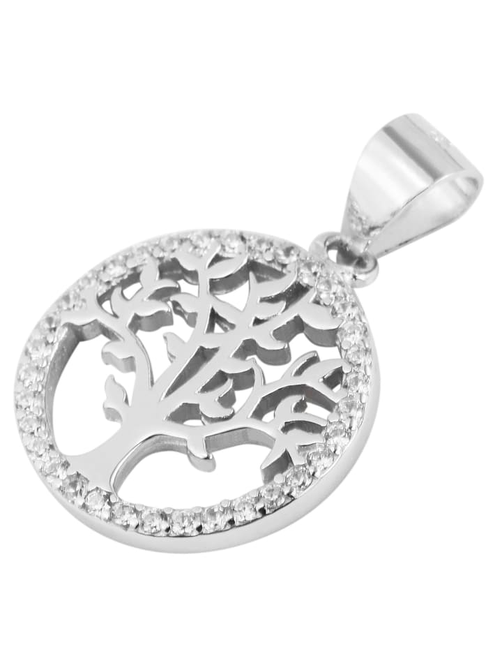 Damen Anhänger – Lebensbaumanhänger aus 925 Silber mit Zirkonia in silber