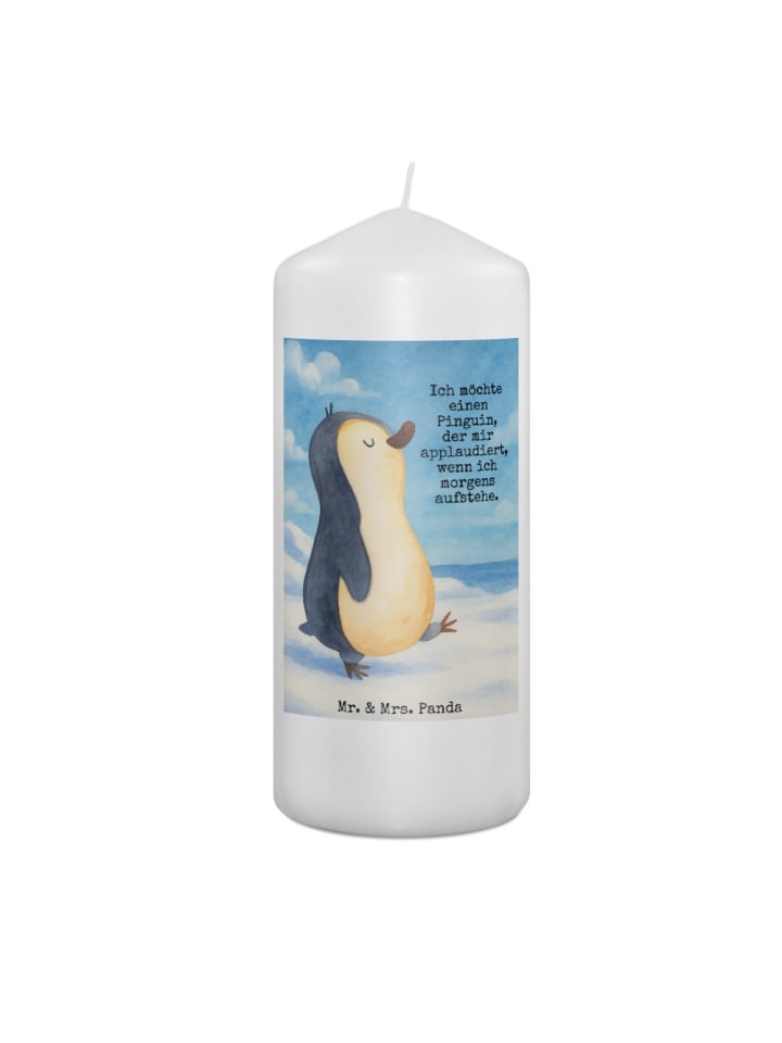 Kerze Pinguin mHerzieren Design mit Spruch in Weiß