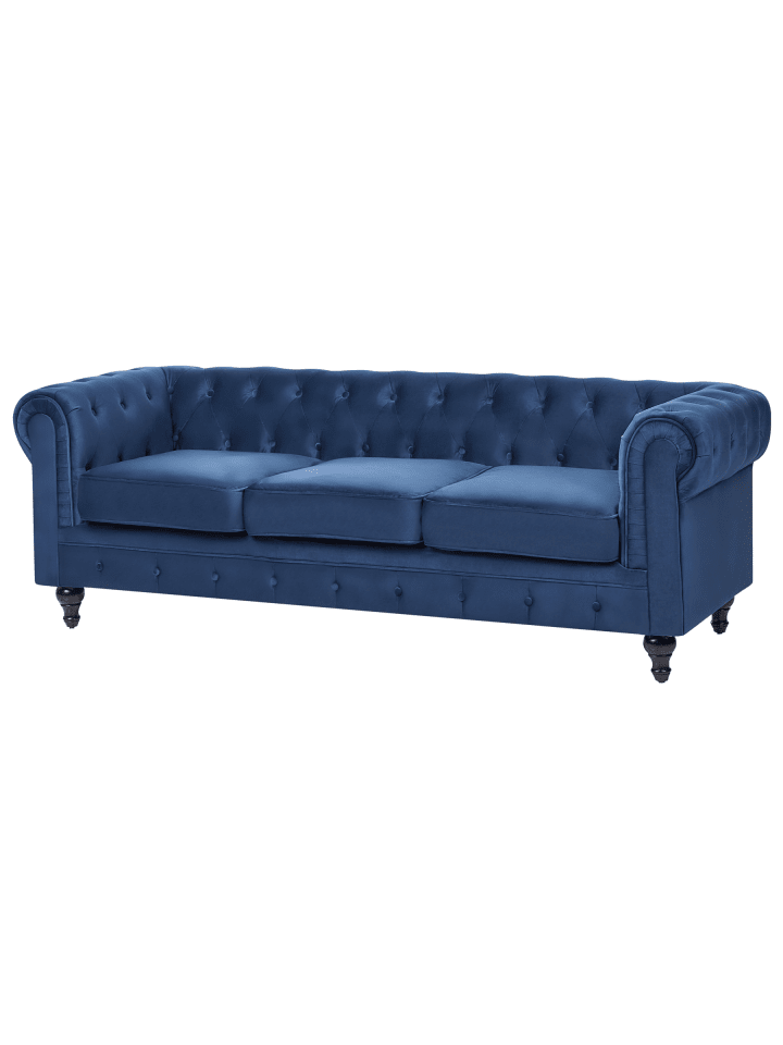 3-Sitzer Sofa CHESTERFIELD in Blau/Schwarz - (W) 201 x (H) 70 x (L) 75 cm
