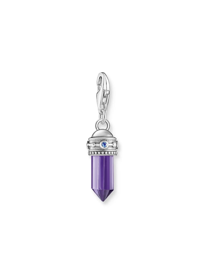 Charm-Anhänger Hexagon Mit Imitiertem Amethyst  Geschwärzt in silber, bunt