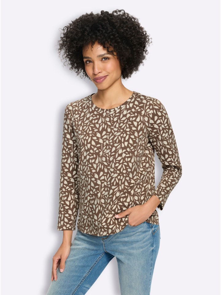Druck-Shirt in braun-champagner-bedruckt