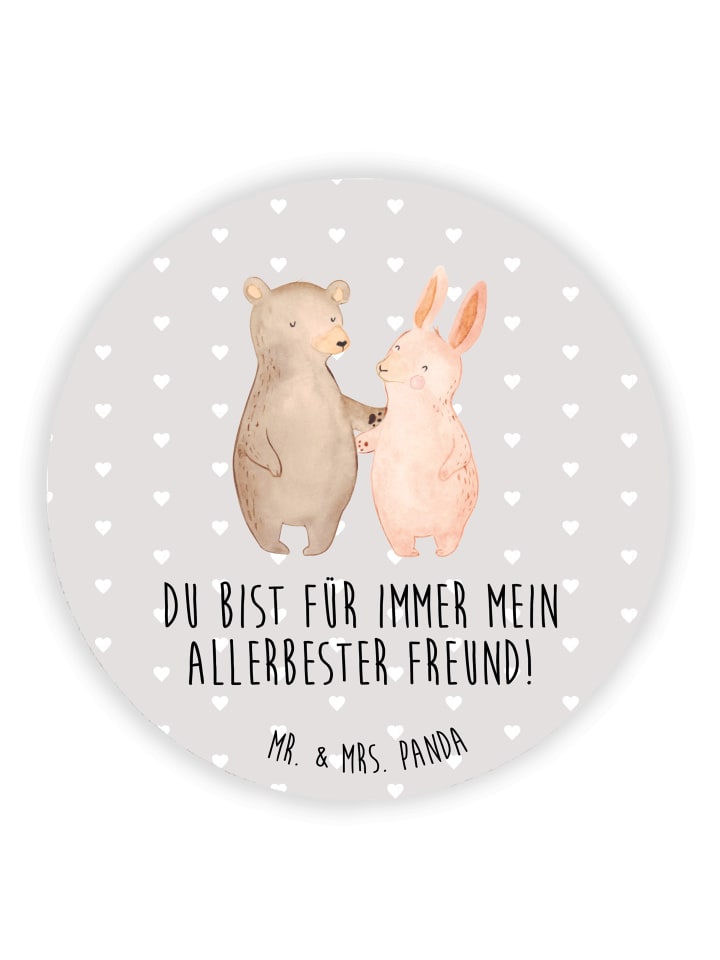 pinnwand magnet Bär und Hase Umarmen mit Spruch in Grau Pastell