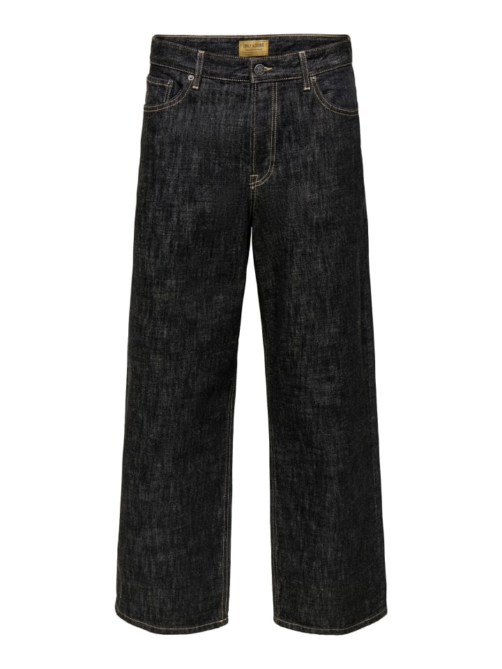 Jeans mit weitem Bein in Black Denim