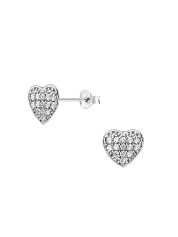 Ohrstecker HERZ mit Zirkonia rhodiniert in 925 Sterling Silber, 2-tlg.