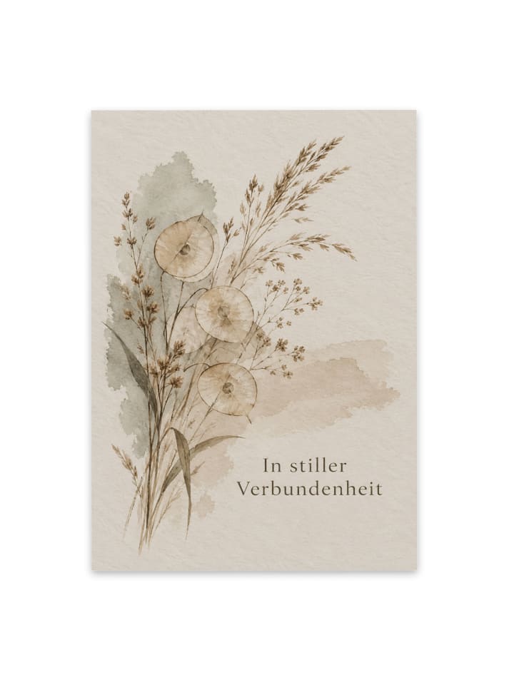 Trauerspruchkarte Gräser still Design mit Spruch in Weiß