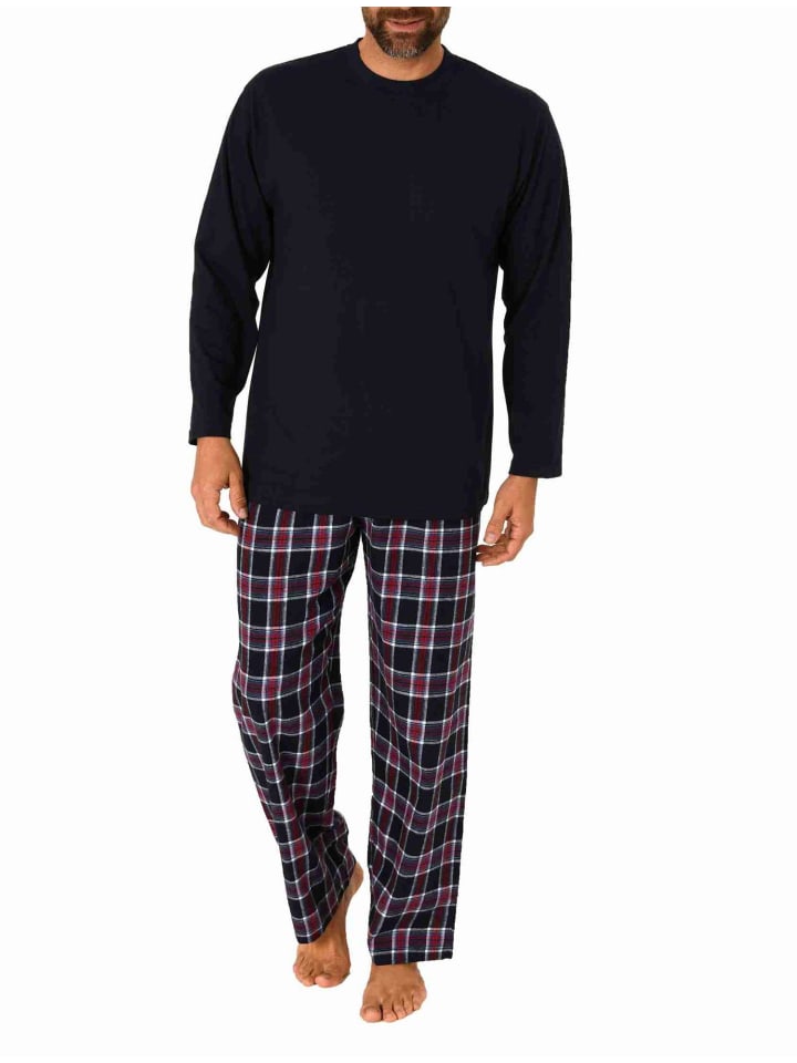langarm Schlafanzug Pyjama karierte Flanell Hose - 70839 in navy