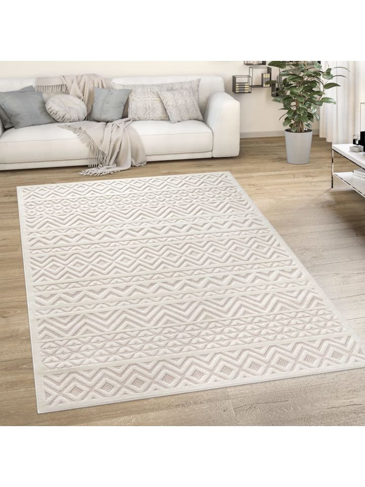 Teppich Kurzflor Struktur Wohnzimmer in Creme