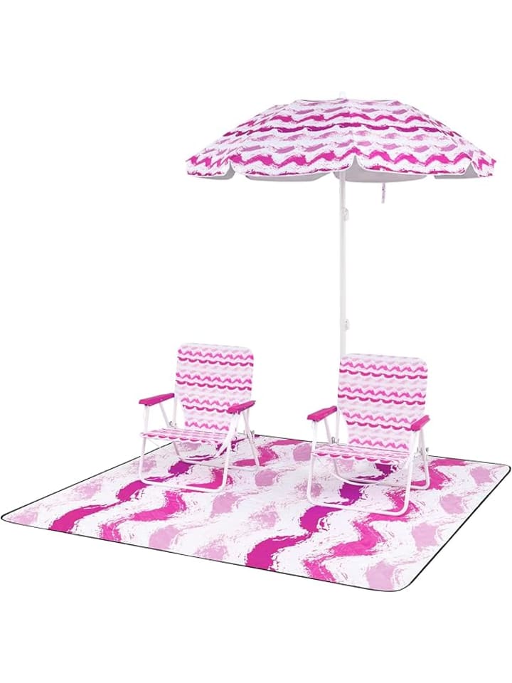 Strandstühle mit Sonnenschirm & Stranddecke in Rosa
