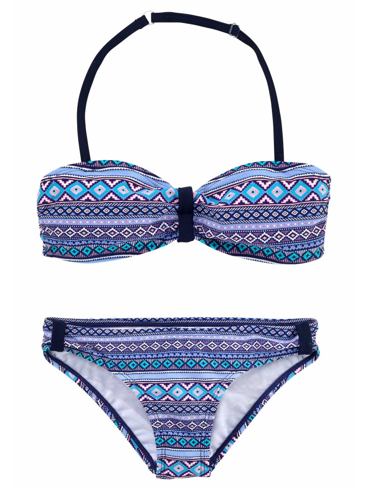 Bandeau-Bikini in blau-bedruckt