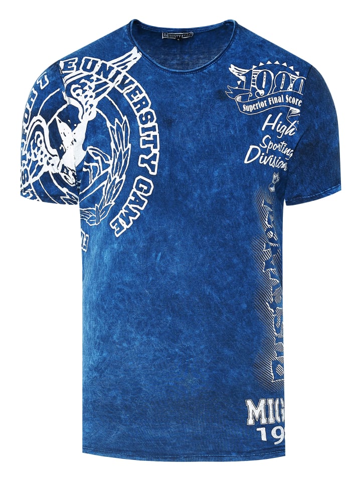 Acid Washed T-Shirt mit Prints in Marine
