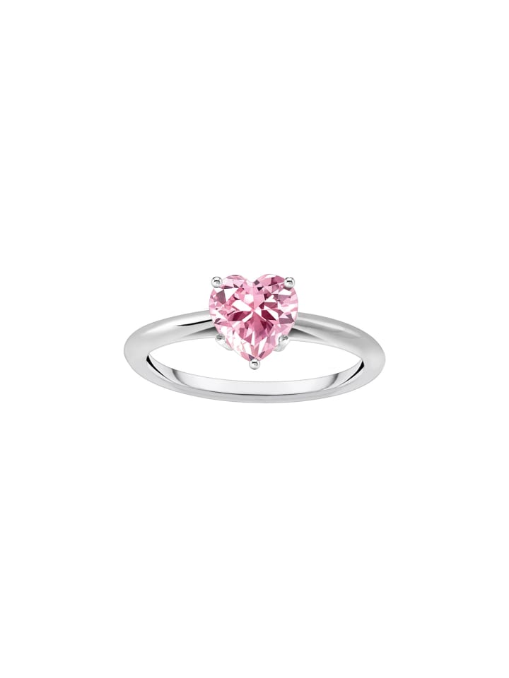 Ring Mit Pinkfarbenem Stein In Herzform in silber, pink