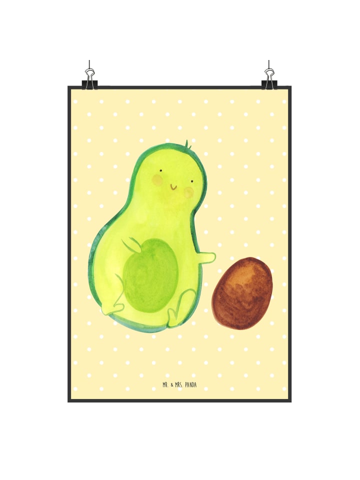 Poster Avocado Kern rollt ohne Spruch in Gelb Pastell