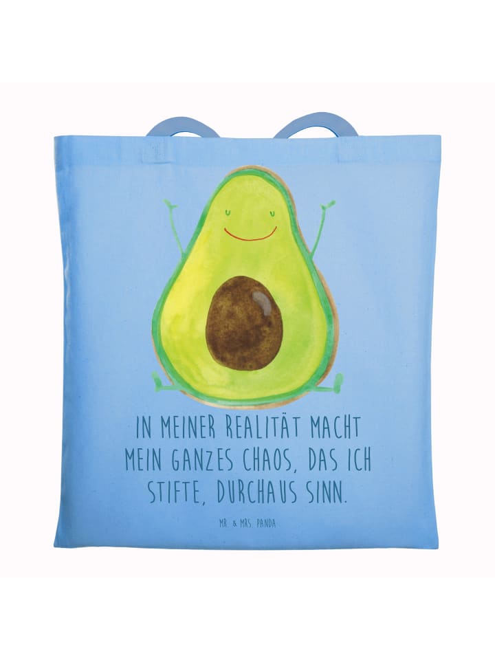 Schultertasche Avocado Glücklich mit Spruch in Sky Blue