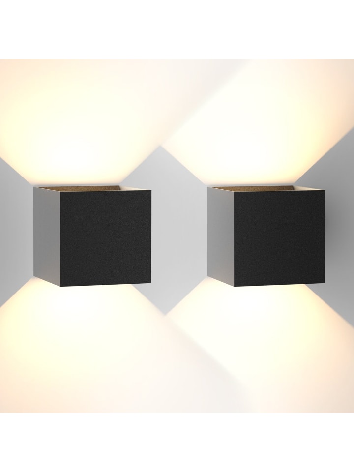 2er-Set Wandleuchte LED in schwarz Modern warmweiß 5W IP65 Up Down L 10cm