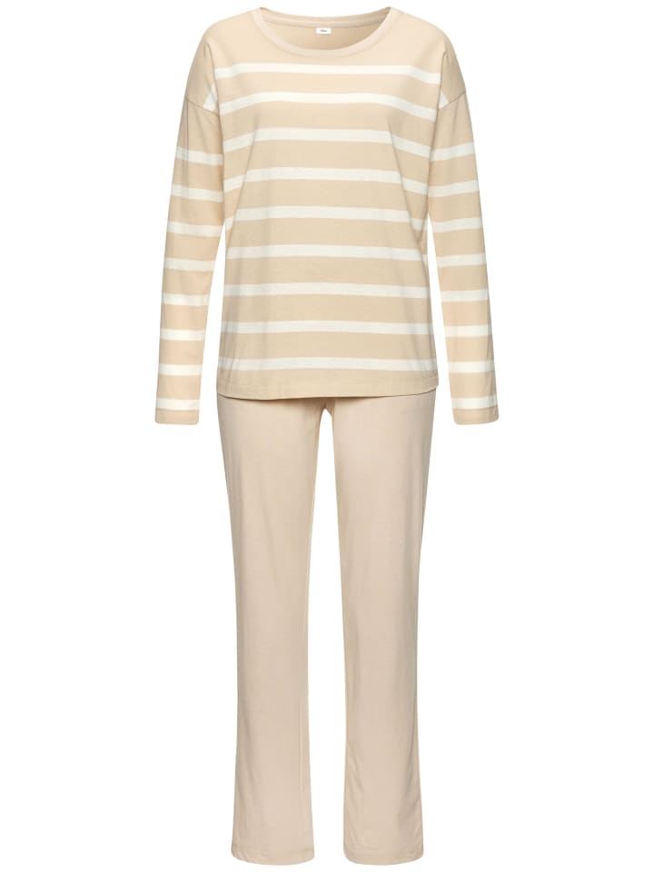 Pyjama in beige-weiß-gestreift