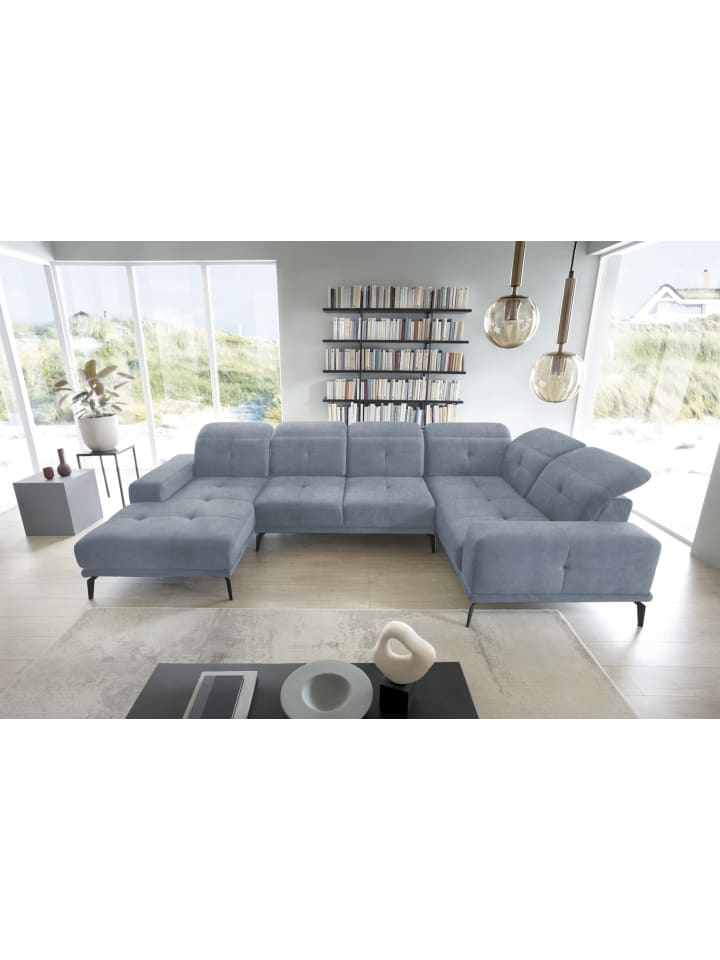 Nevido Recamiere Rechts in Blau -  (L) 201 x (B) 350 x (H) 77 cm