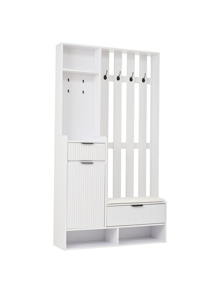 6 in 1 Eingangsschrank mit Wäscheständer und Spiegel 100*30*180cm