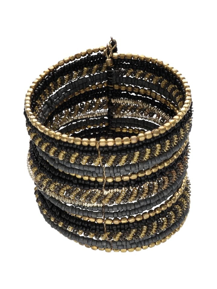 Damen Perlenmanschette in Schwarz Gold Mehrfarbig