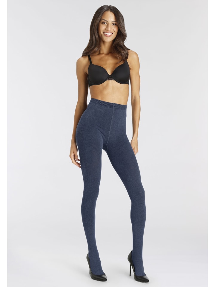 Strickstrumpfhose in 1x jeans meliert, 1x schwarz