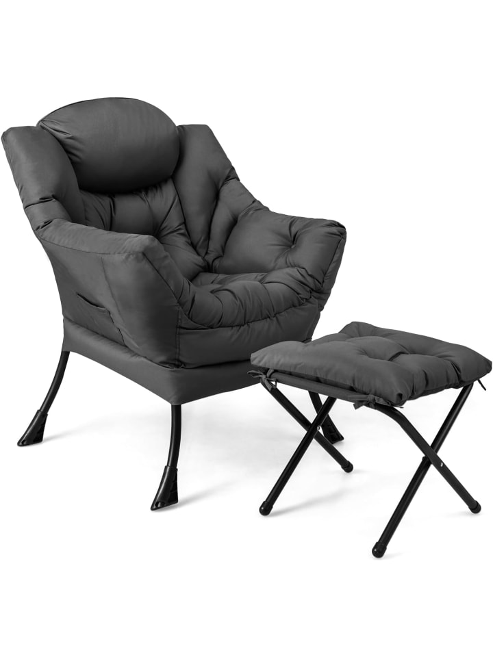 Relaxsessel mit Hocker in Grau