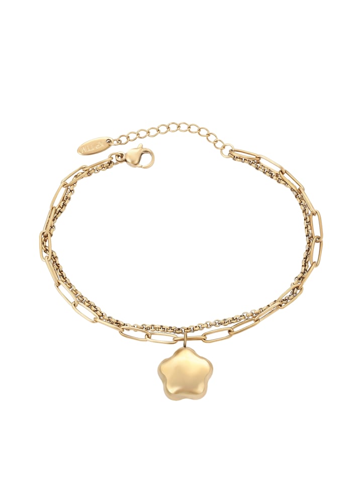 Women Double Strand Chain Link Bracelet With Pendant in Gold