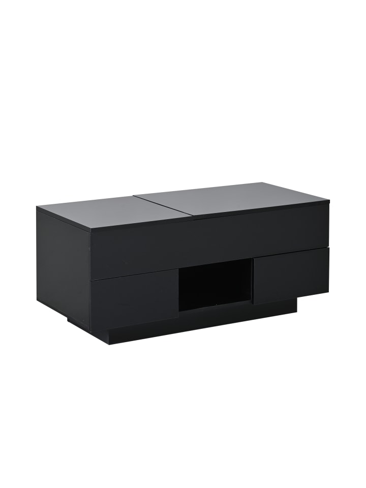 LED Couchtisch in Schwarz Hochglanz mit 2 Schubladen 100x45 cm höhenverstellbar