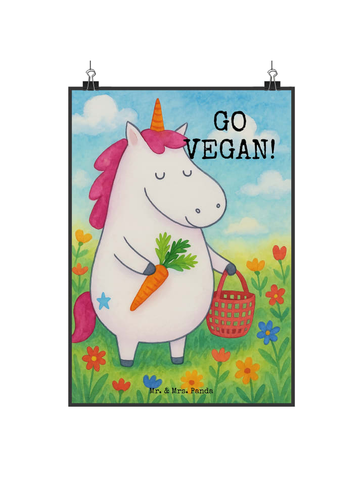 Poster Einhorn Vegan Design mit Spruch in Weiß