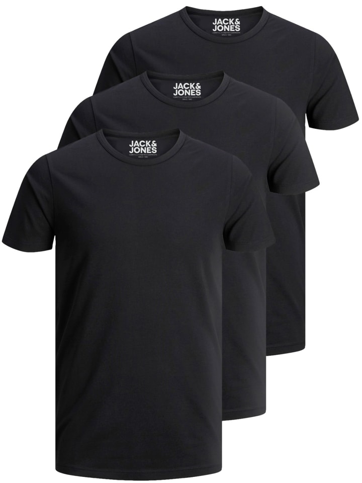 3er-Set T-Shirt in Black/black/black