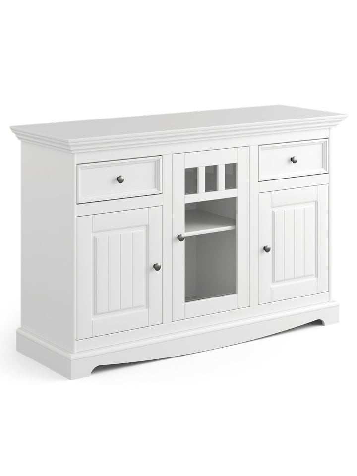 Kommode Belluno Elegante Kiefer weiß (RAL9010) lackiert 130 / 44 / 85cm