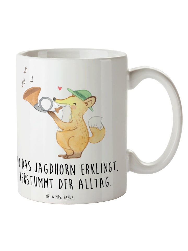 Becher Jagdhorn Melodie mit Spruch in Weiß