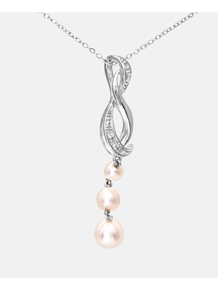 Halskette mit Anhänger aus 375 Weißgold mit Diamant mit Perle gedreht