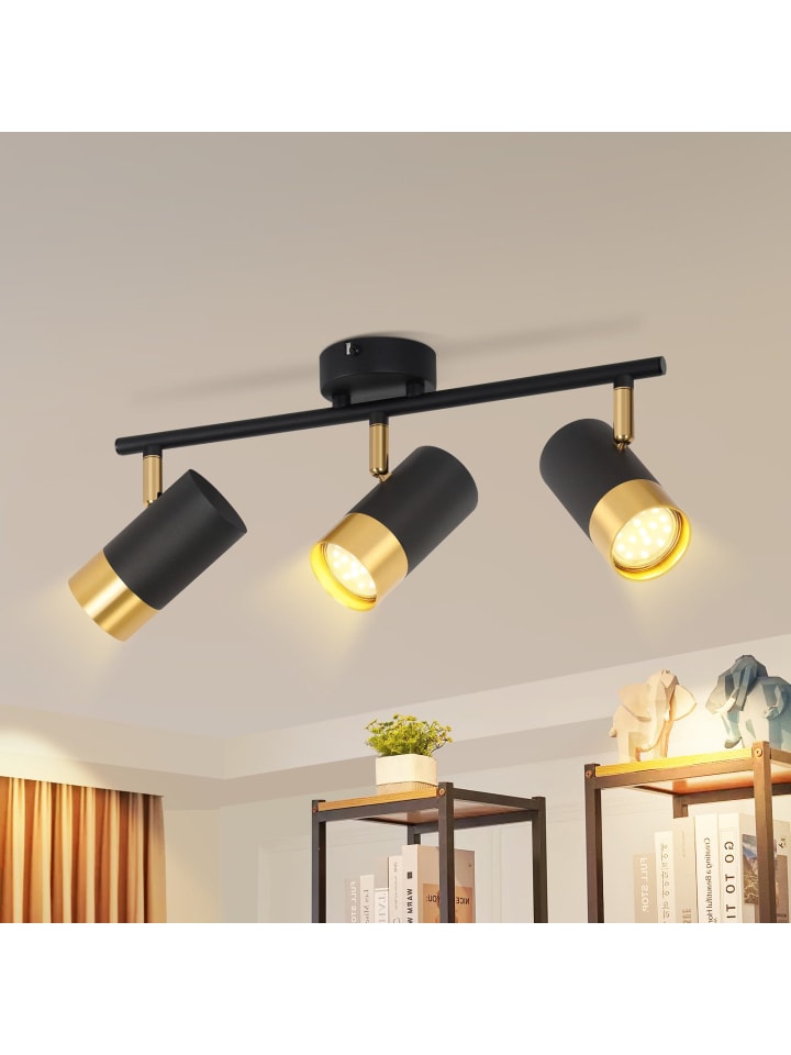Deckenleuchte in Schwarzgold 3-flammige GU10 Vintage Flurlampe L 47cm